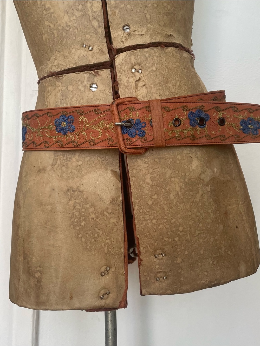 Embroidered Orange Leather Floral Belt